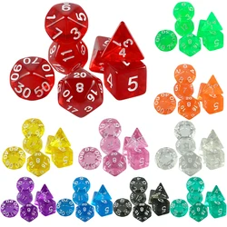 High Quality  7 Pcs/set Transparent Crystal Digital  Polyhedral Dice Sets D4-D20 ,  for DNDGame Dados Rpg  Board Game