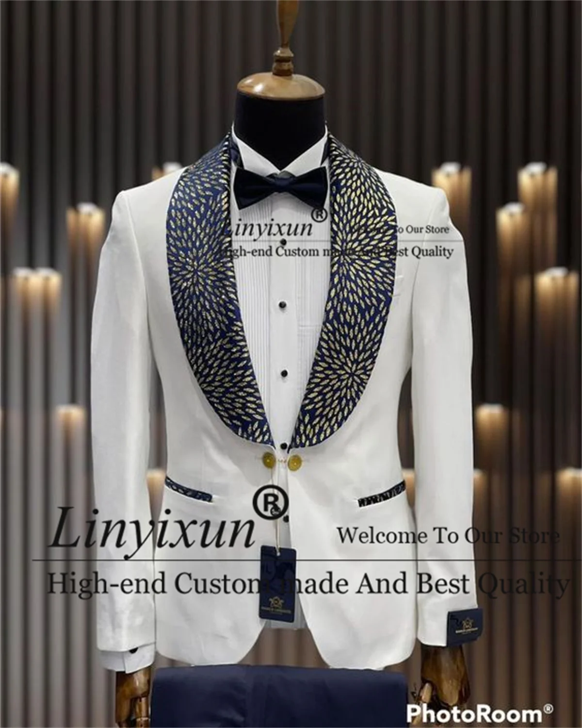 

Luxury Beaded Shawl Lapel Men Suits Formal Groom Wedding Tuxedos 2 Pieces Sets Prom Party Male Blazer Slim Fit Costume Homme