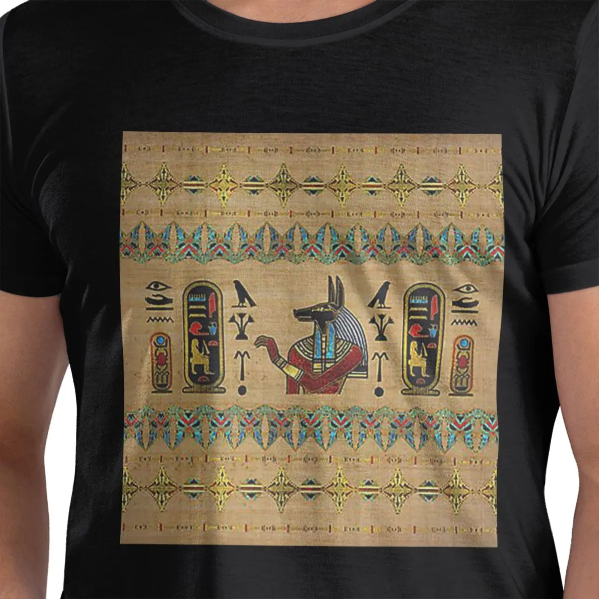 

Египетский Анубис Орнамент на папирусе Футболка для мужчин Хлопковые футболки больших размеров Мужские футболки с коротким круглым вырезом Летняя одежда Топы