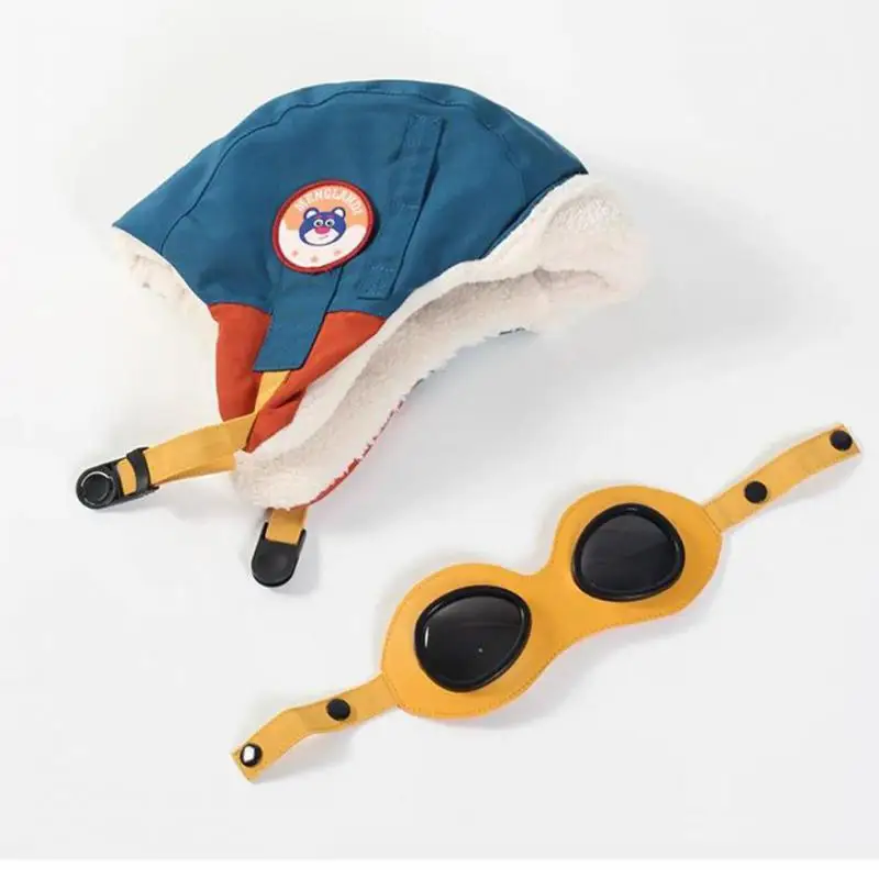 Bomber Hats For Girls Boys Unisex Earflap Hat Cold proof Aviator Glasses Winter Beanies Velvet Keep Warm Skiing Cap Outdoor New