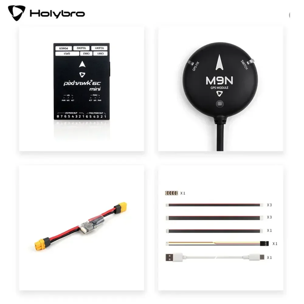 Holybro Pixhawk 6C Mini Flight Controller with PM02 V3 12S/PM06 14S Power Module and M9N/M10 GPS for RC Multirotor Airplane