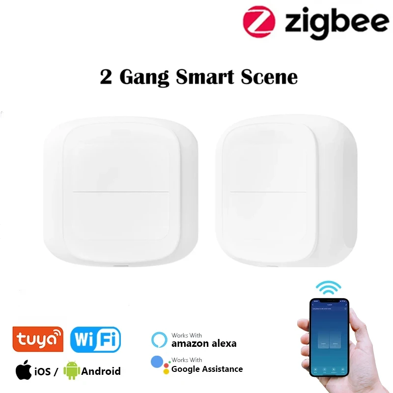 Tuya Smart WiFi/Zigbee Switch Push Button Switch 2Gang 6 Scene Wireless Smart Home Remote Controller Automation Scenario Switch