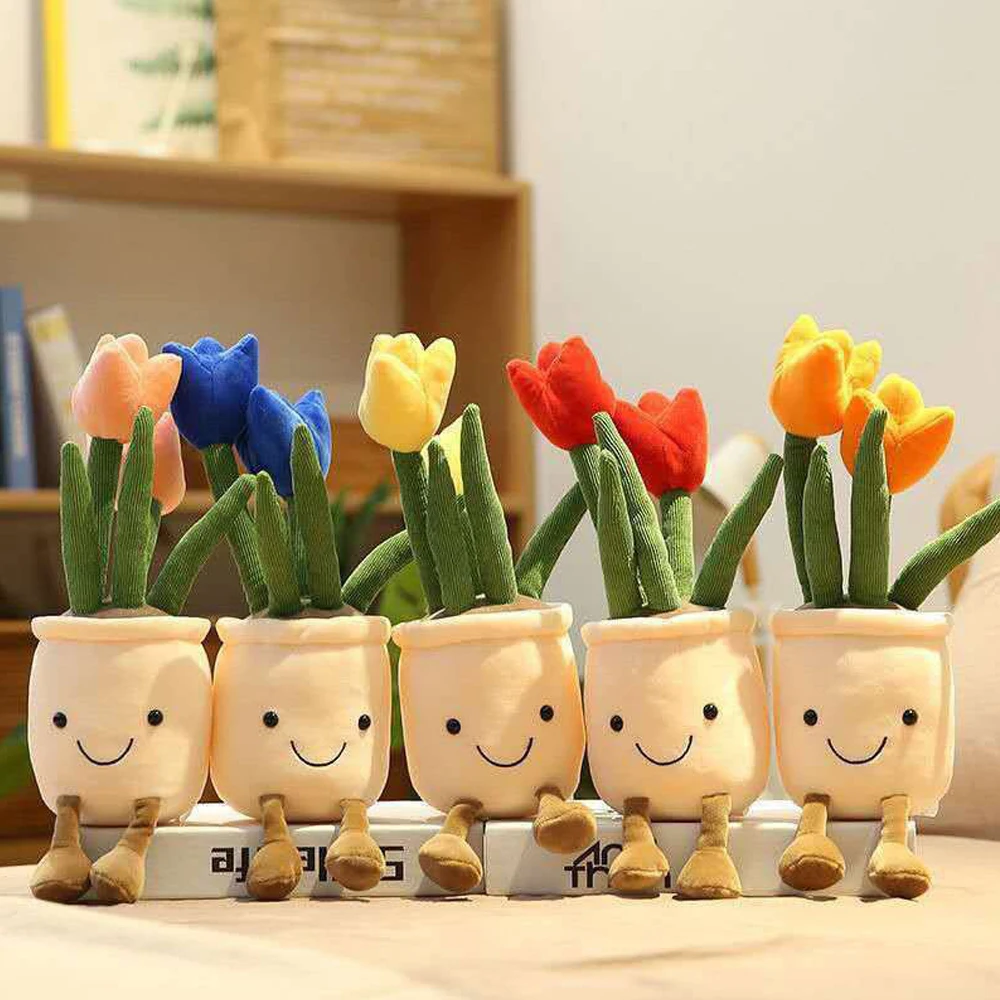 Juguete de peluche de tulipán de 25-35cm, maceta, almohada de peluche, decoración, juguete suave y esponjoso, plantas suculentas, almohada para amigo