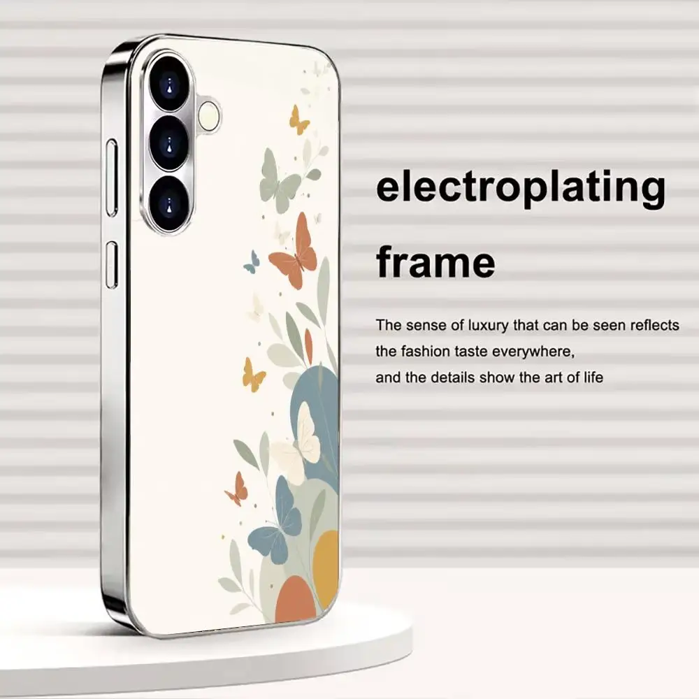 Silver-Plated Shockproof Phone Case With A Floral And Butterfly Pattern for Samsung Galaxy S26/S25/S24/S23/S22 Ultra Plus/FE