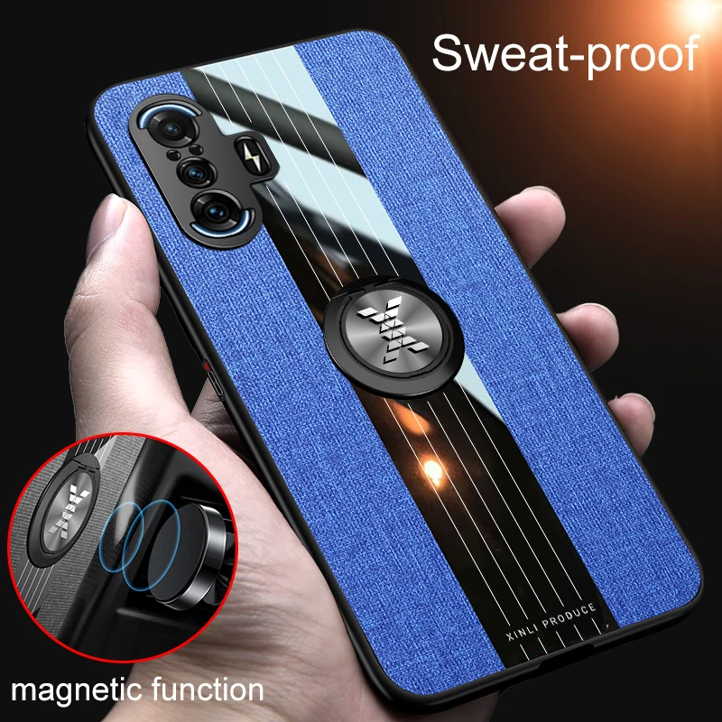 For Xiaomi Redmi K40 Gaming Case Ring Holder Fabric Cloth Cover Soft Frame Magnetic Phone Case On For Redmi K40 Gaming Edition