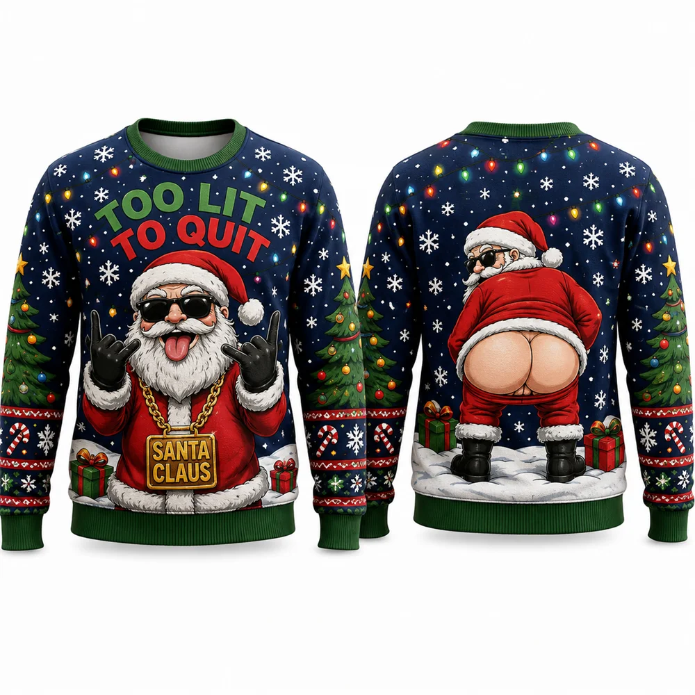 Lets Get Blitzened Reindeer Christmas Sweatshirt 3D Print Crewneck Unisex New Funny Ugly Xmas Party Holiday Jumper Autumn Wear