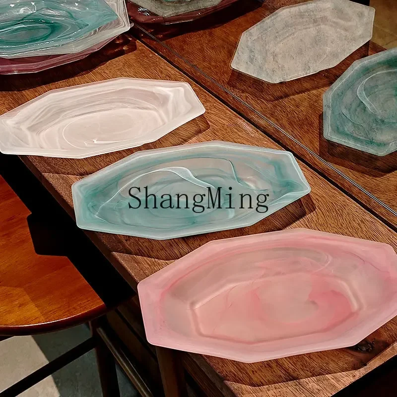 

CL star anise glass plate cloud mist fruit plate high value western food art salad green lake mist pattern plate