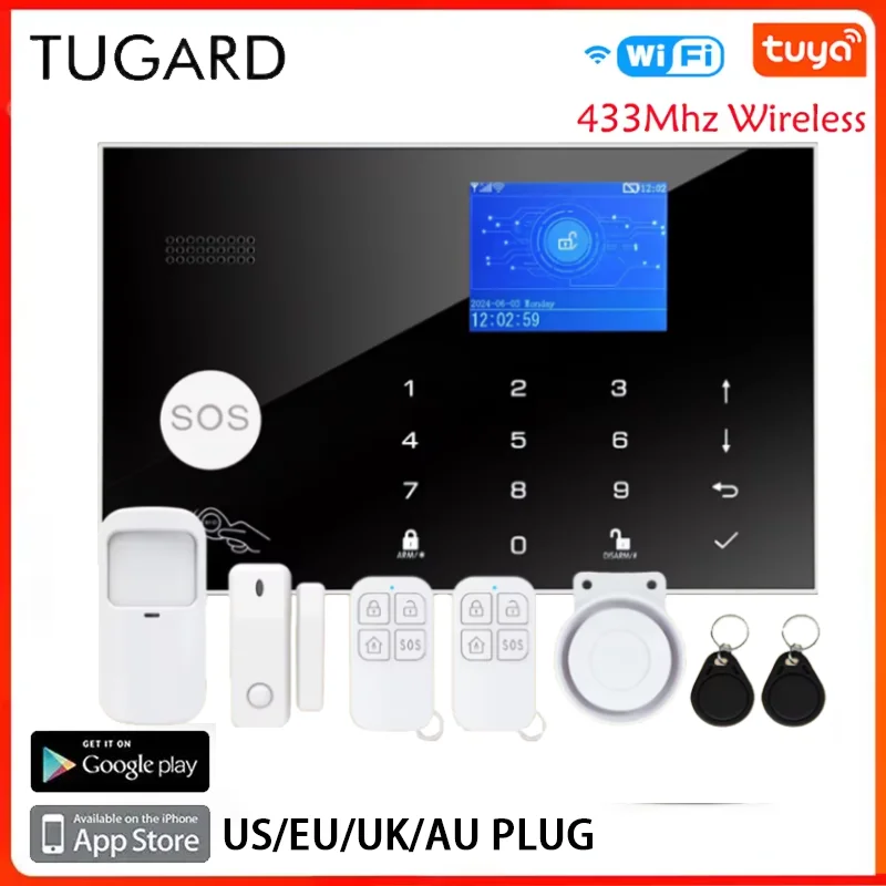 TUGARD Smart Home Alarm System 4.3 inch WiFi Tuya Security Wireless Alarm with Door and Motion Sensor Smoke and Solar Siren