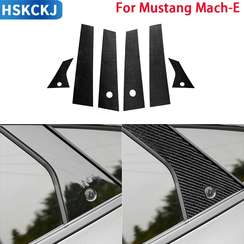 

Аксессуар из углеродного волокна, накладка на крышку стойки B, декоративная наклейка, модифицированное украшение для салона автомобиля для Ford Mustang Mach-E 2021 2022