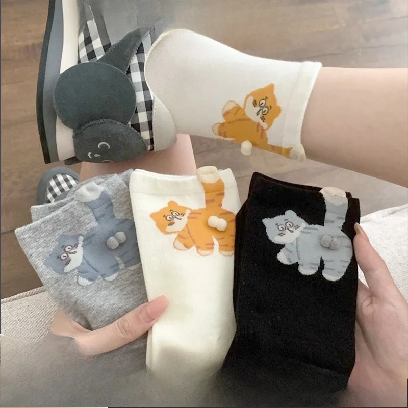 

Cute Cat Egg Socks Mid Calf Cartoon Cotton Funny Socks for Women Men