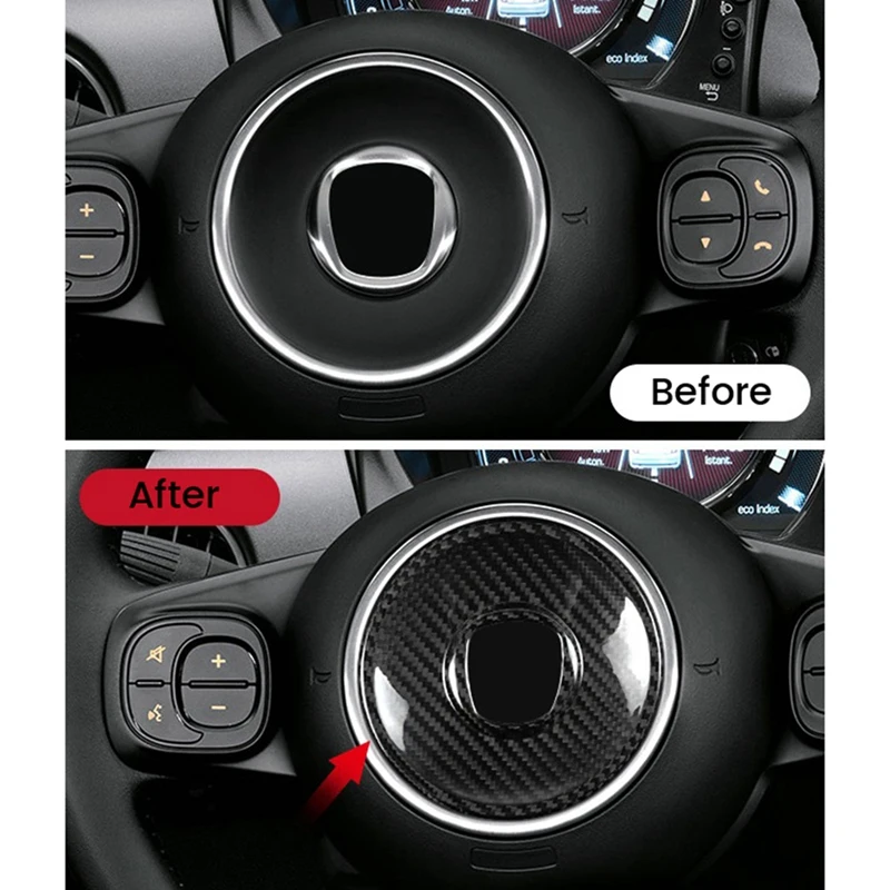 Real Hard Carbon Fiber Sticker for Fiat 500 2008-2013 Car Center Steering Wheel Interior Trim(B)