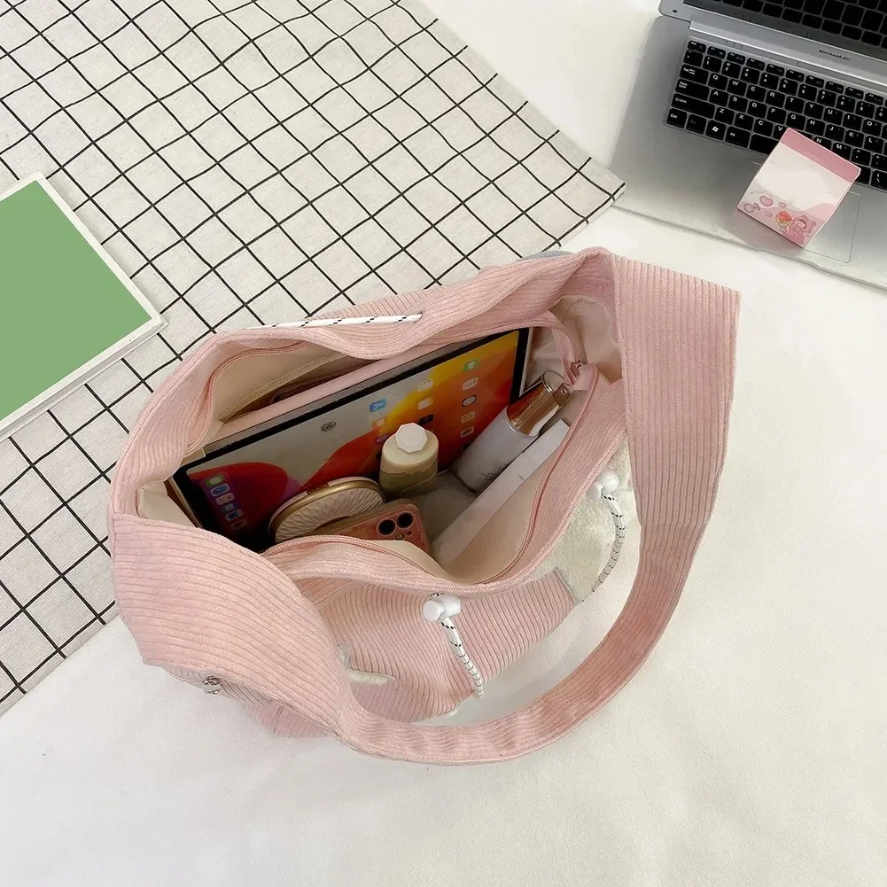 Women's Y2K Star Pattern Corduroy Crossbody Bag Large Capacity Casual Tote Shoulder Bag Stylish Travel Bookbag