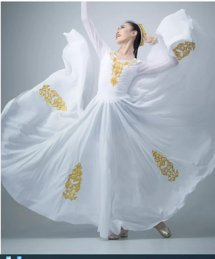 

Chinese dance performance dress women's white 540 degree large skirt