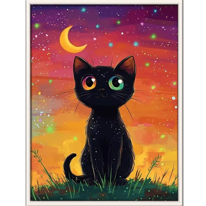 Rahmenloses Diamant-Malerei Tier Sternenhimmel Schwarze Katze Diamant-Mosaik Handgemachte Kunst Exquisites Kreatives Geschenk Heimdekoration