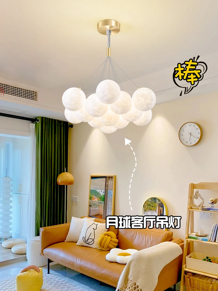 ZF Bedroom Chandelier Nordic Trending Girl Ins Style Bubble Moon Master Bedroom Children's Room Lamps