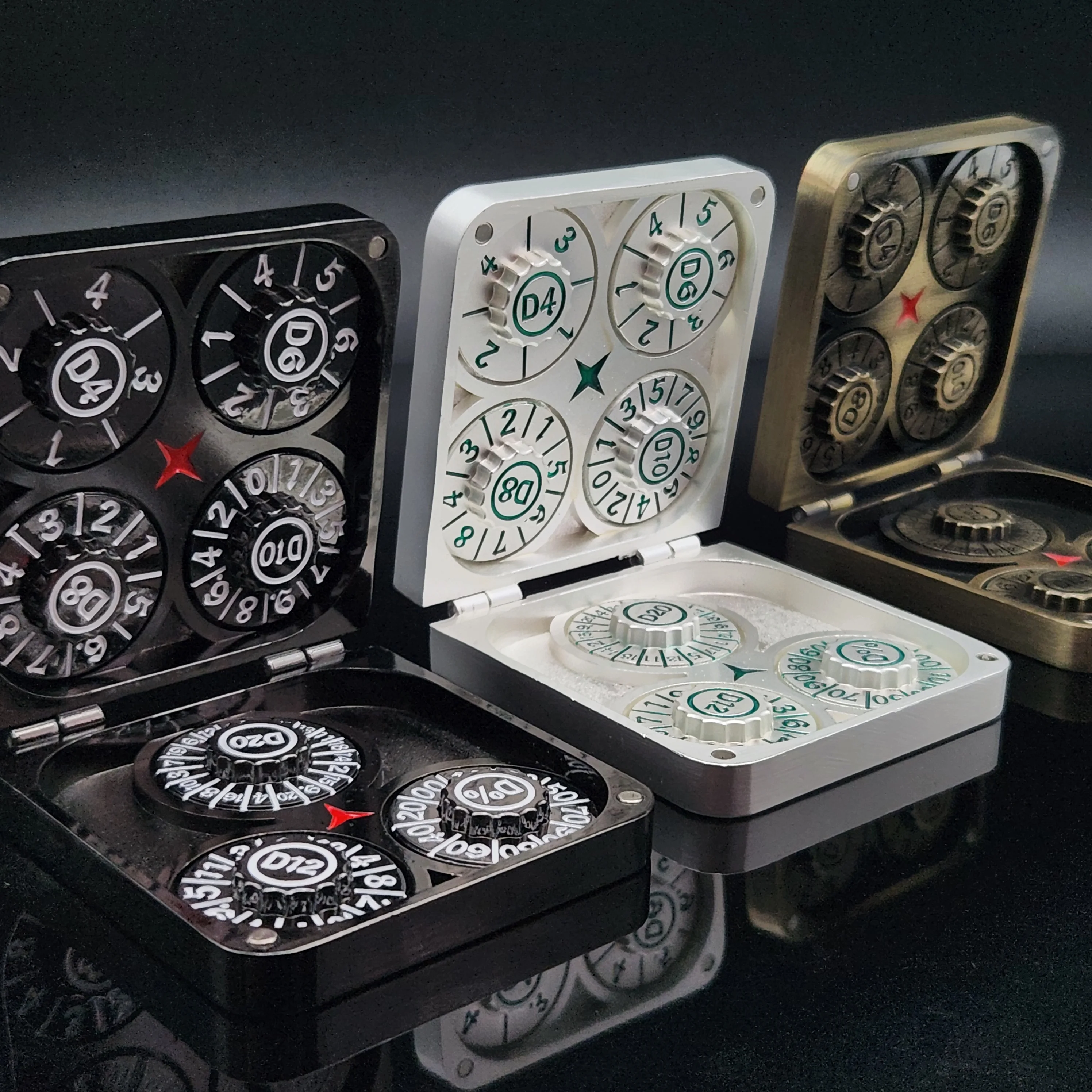 7-in-1 혁신적인 접이식 금속 주사위 세트, 참신한 주사위, 숙련된 플레이어를 위한 선호 주사위, 수집용 주사위