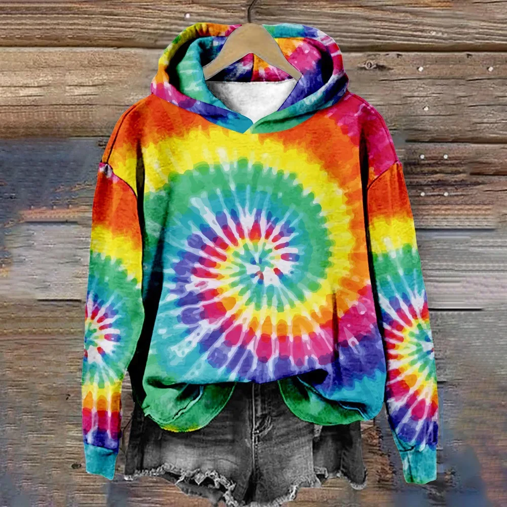 فقط قمة الموضة الملونة التعادل صبغ ثلاثية الأبعاد طباعة هوديس المرأة الخريف قمصان سويت شيرت بقلنسوة الشارع البلوز Y2K بدلة رياضية معطف للجنسين #3