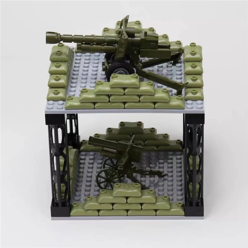 50PCS MOC Military Sandbag Building Blocks Compatible WW2 Soldiers Weapon Bricks DIY Army Scene Parts Toys for Boys Gift