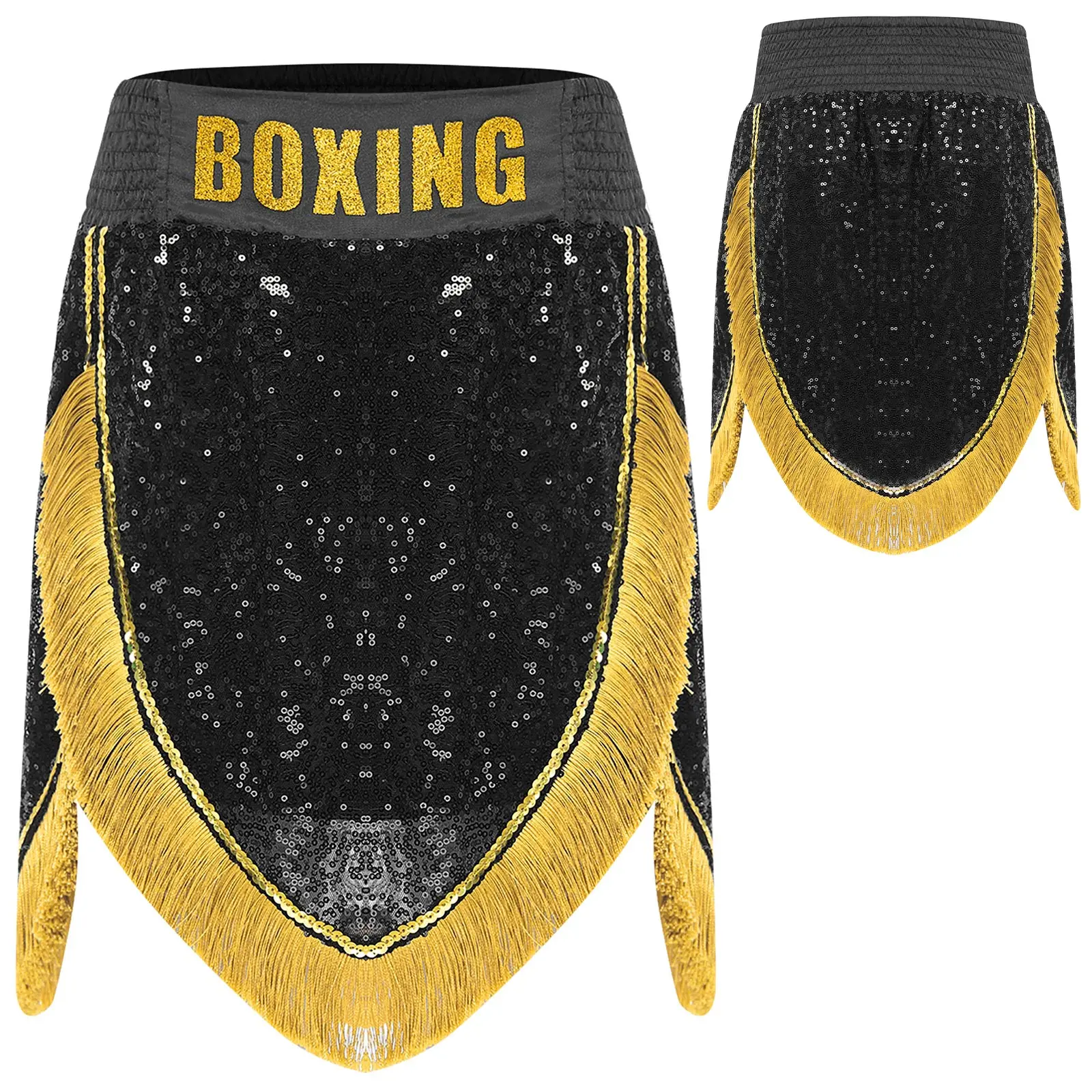 

Adult Men's Boxing Competition Skirts Shorts Muay Thai Martial Arts Training Costumes Kickboxing Performance Fringe Shorts
