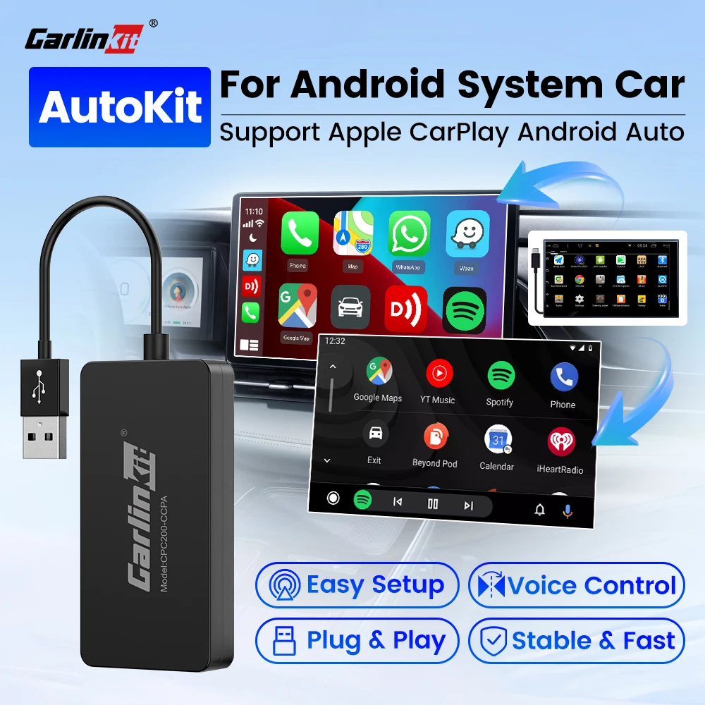 CarlinKit CCPA Wireless CarPlay Android Auto USB Dongle per sistema Android aftermarket Autoradio Auto Connect Mirrorlink Phone