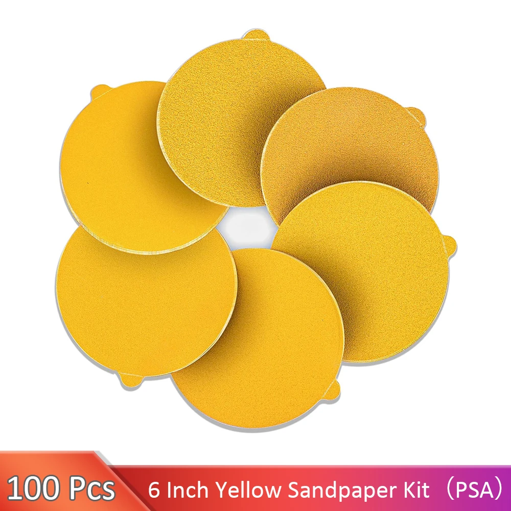 

100 PCS 6 Inch Premium 60-400 Grit PSA Sanding Discs 20 Each Self Adhesive Stickyback PSA Sandpaper Discs for Automotive Car