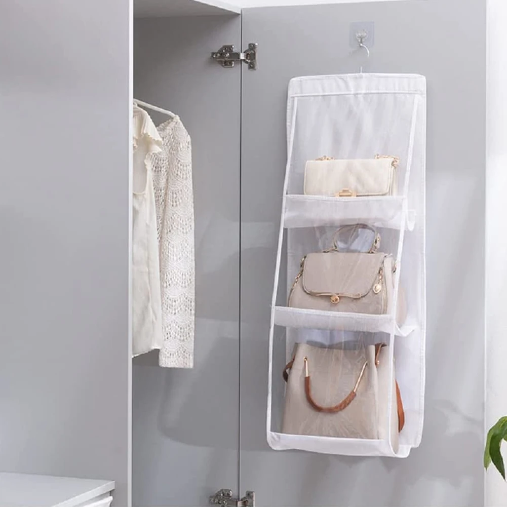 Handbag Hanging Organizer Foldable Hanging Bag Shelf Non-woven Clothes White Purse Handbag Storage Home Bedroom Closet Hanger