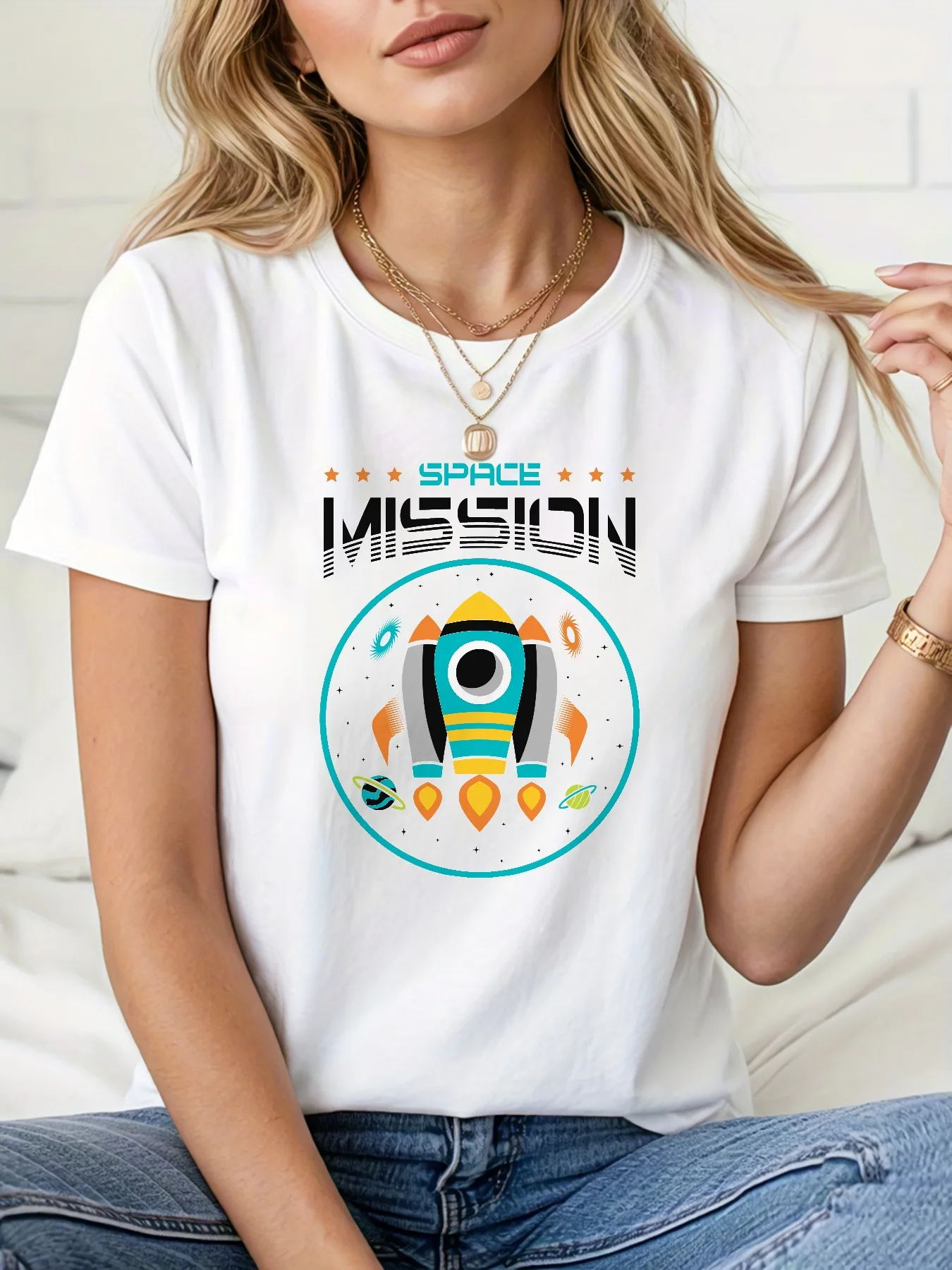 

2025 Summer Pure cotton short-sleeved shirt wommen Half-sleeved Comfortable Brand wommen Round neck Tshirt Top Casual Simple Tee
