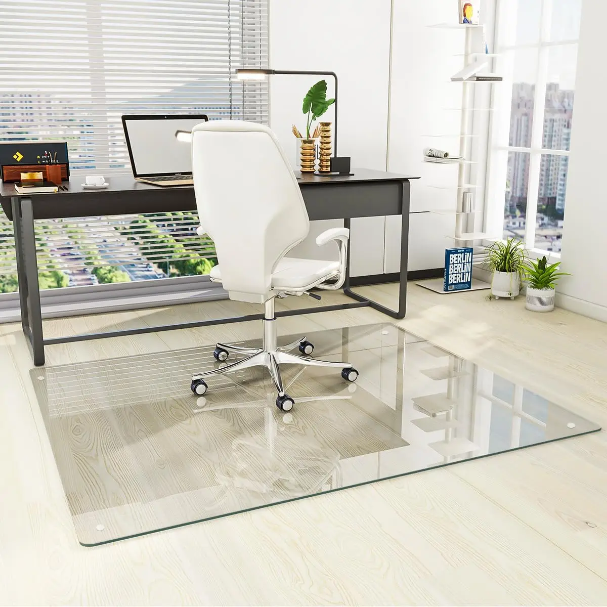 46x55 Inch Tempered Glass Chair Mat for Hardwood Floors and Carpets, Heavy Duty with Anti-Slip Pad