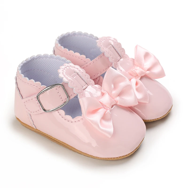 Baby Newborn Girl Princess Anti slip Bow Shoes Preschool Children's Soft PU Leather Walking Shoes Pink Series First Walking Shoe