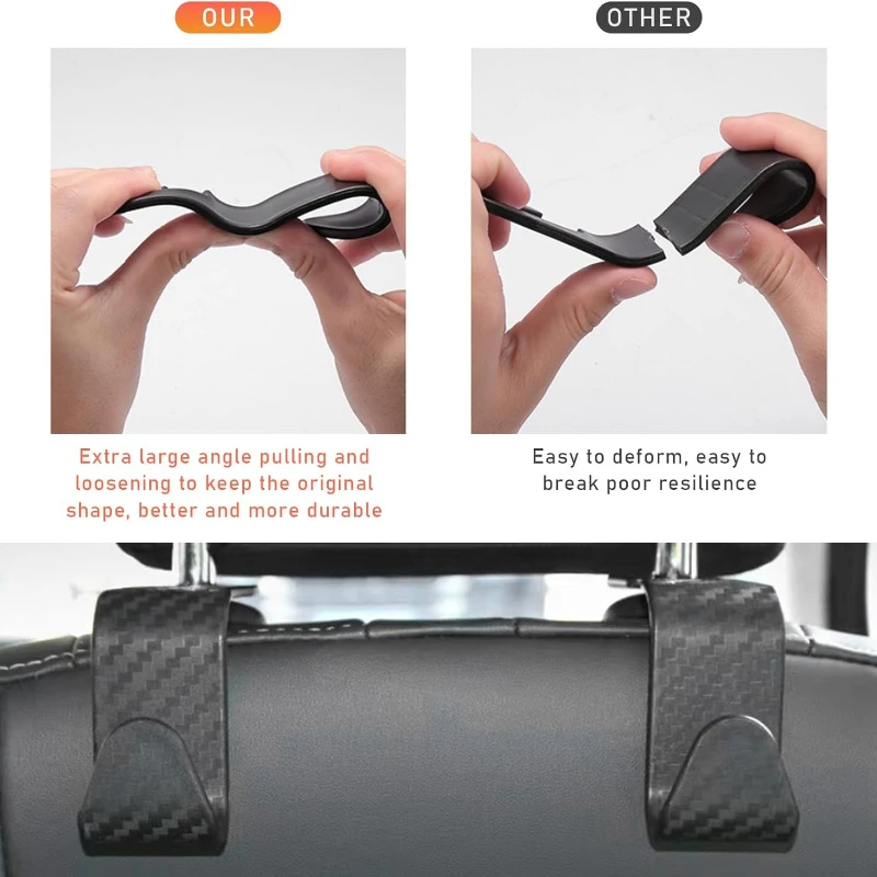 4 قطعة ألياف الكربون سيارة مسند الرأس بالمقعد السنانير السيارات المقعد الخلفي المنظم شماعات تخزين حامل العالمي الداخلية اكسسوارات السيارات