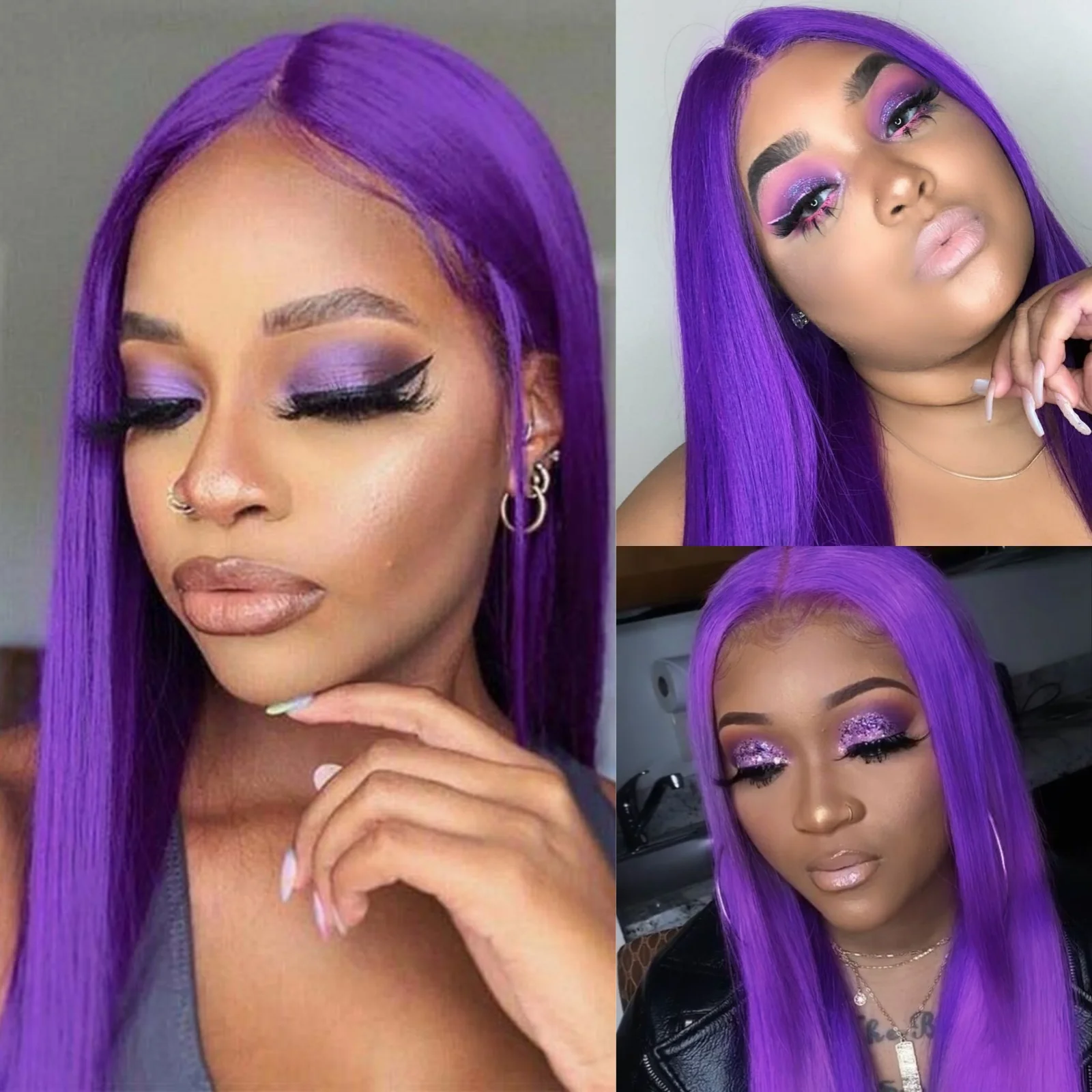 RDY Long Purple Wig Silky Straight Synthetic Lace Front Wig Glueless Deep Purple Color Hair Frontal Lace Wigs for Women Daily