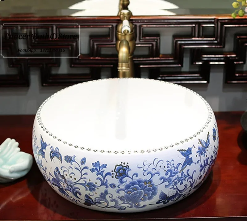 Jingdezhen Ceramic Countertop Basin, Rectangle Art Hand Wash Sink for Bathroom, Vanity Washbasin for Home