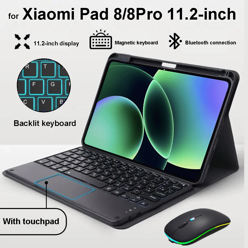 For Xiaomi Pad 8 11.2 Inch Case, Bluetooth Keyboard Cover for Xiaomi Pad 8 Pro 11.2 Inch, for Xiaomi Smart Stand Cover