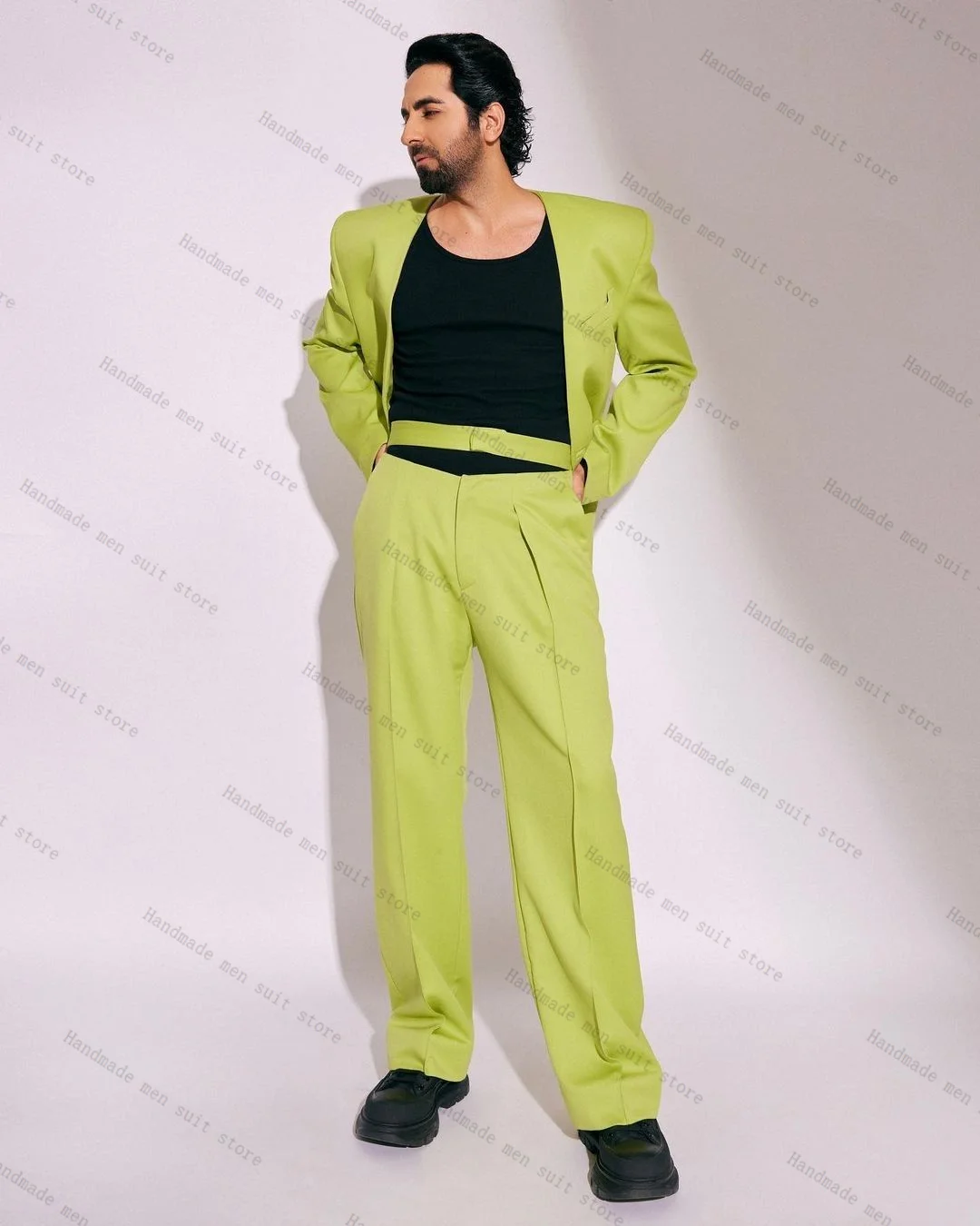 Completo da uomo verde moda Set giacca da 2 pezzi + pantaloni da cintura Smoking da sposa Cappotto da ospite Giacca da lavoro formale da ufficio personalizzata in cotone