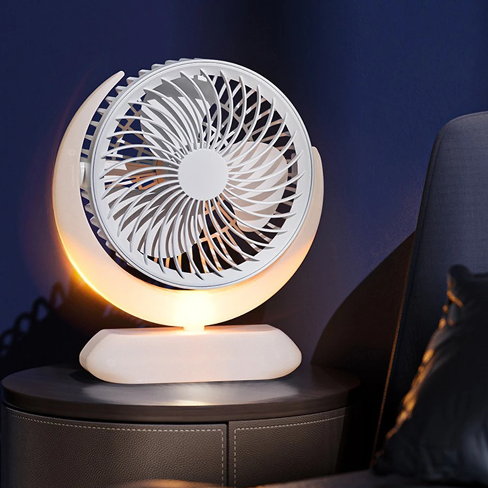 พัดลมตั้งโต๊ะแบบปรับความเร็วได้3ระดับพร้อมไฟพัดลมพกพา1200มิลลิแอมป์ชั่วโมงสีสันสดใสสำหรับเดินทางไฟสำหรับบ้านกลางคืนสำนักงาน