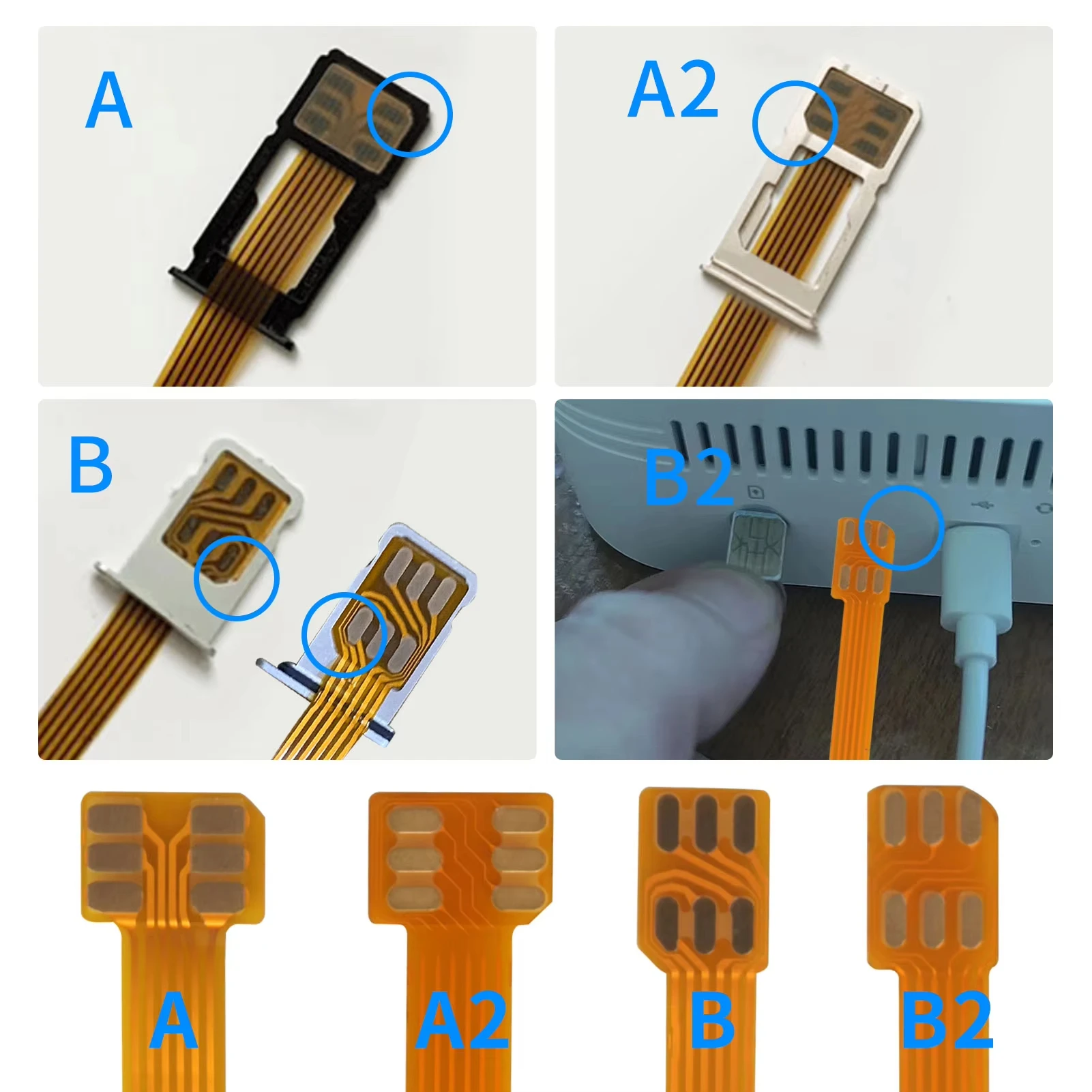 Soft Flex FPC SIM Card Extension Converter Cable, Convert 2FF Standard /3FF Micro /4FF Nano SIM Card, 5cm/15cm/25cm Optional