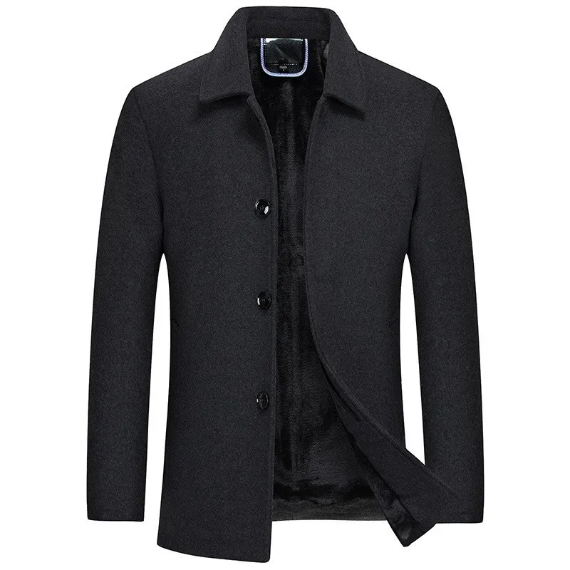 Men Solid Color Turn-down Collar Long Sleeve Single Breasted Simple Basic Casual Wool Jackets American Style Fashion Coats Tops