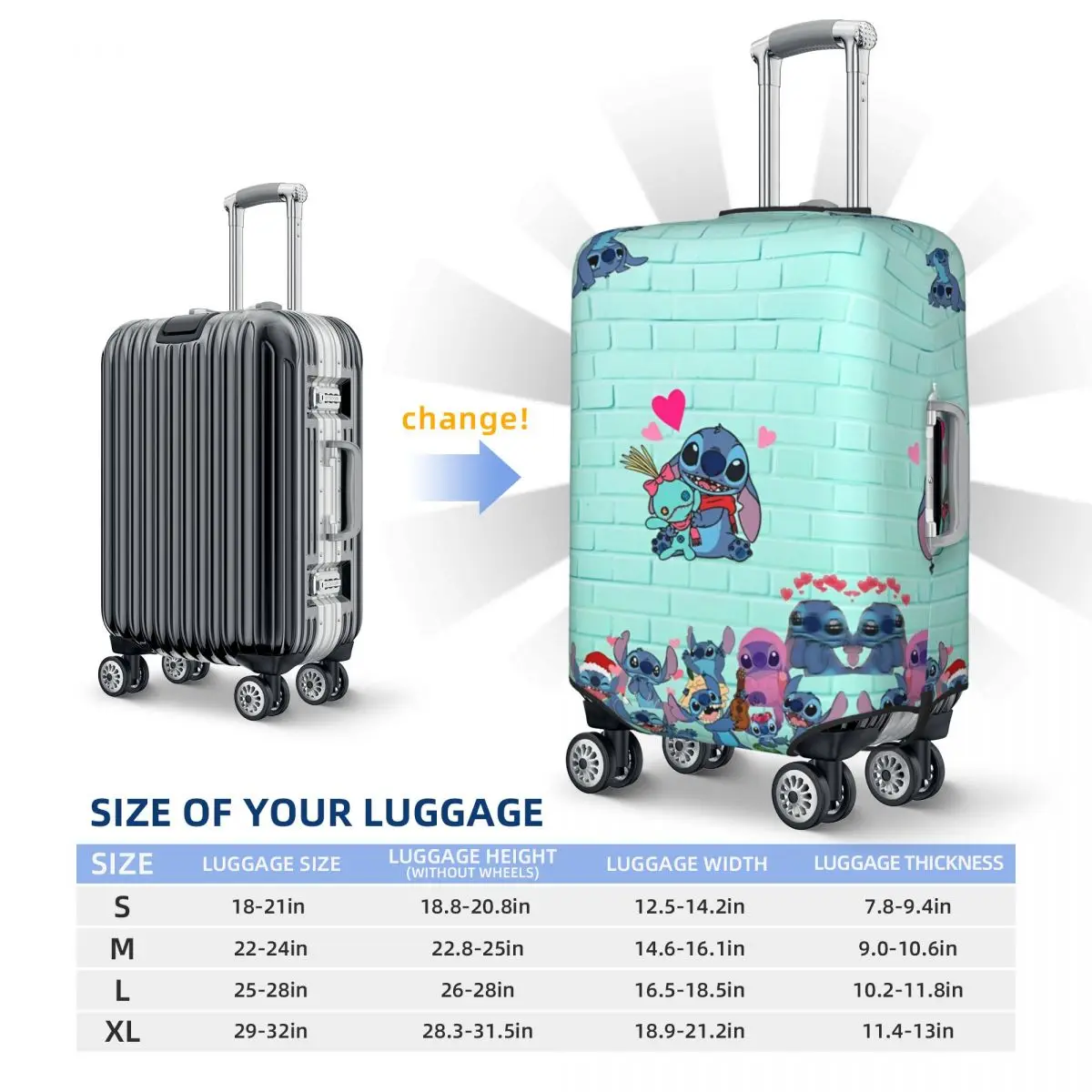 MINISO Stitch Cartoon Custom Suitcase Cover Business Protector Flight Practical Luggage Supplies