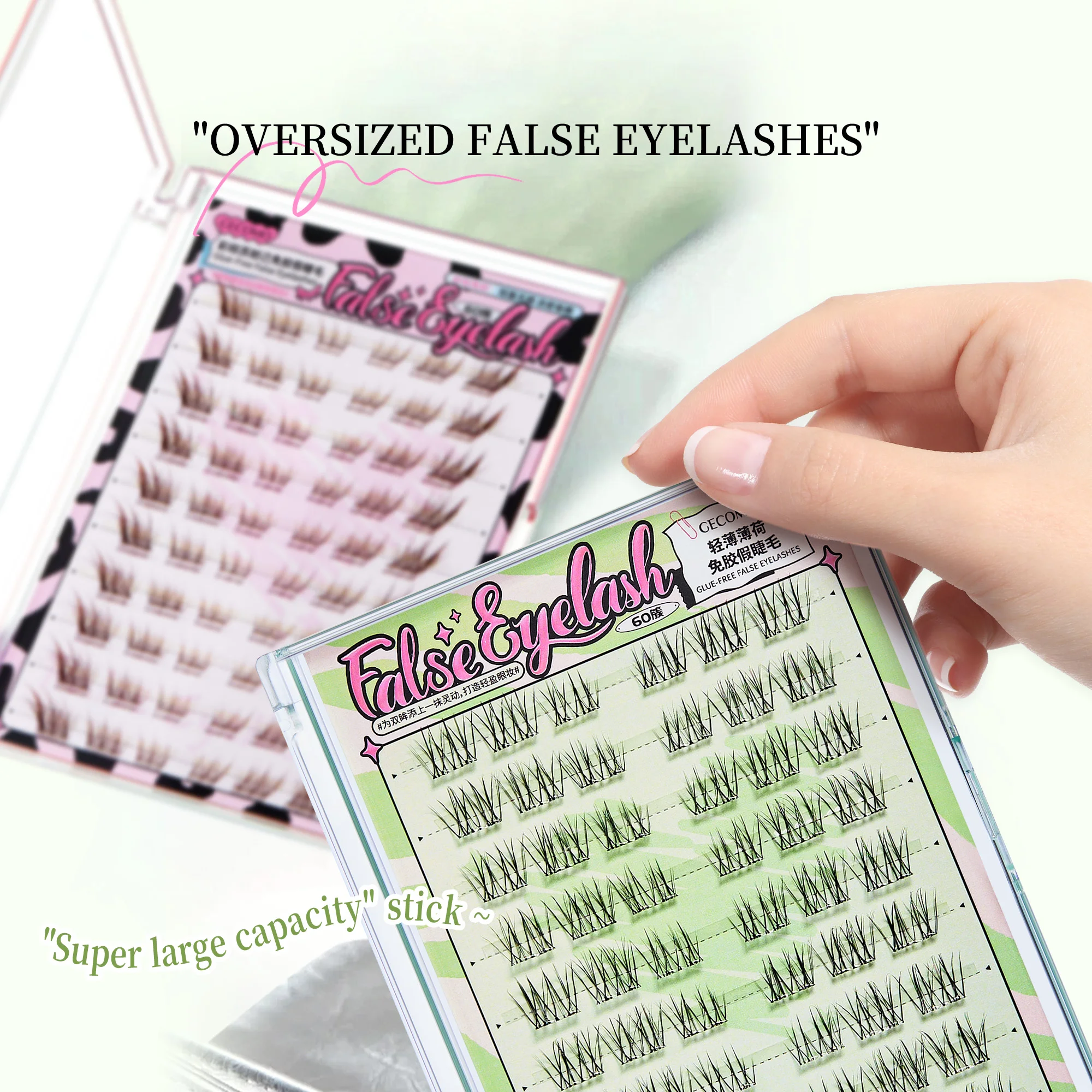 GECOMO 10-reihige, natürliche, braune, kleberfreie falsche Wimpern mit großem Fassungsvermögen, komische, weiche, lockige Wimpern, tägliches Make-up