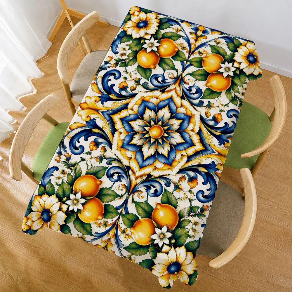 Mediterranean Lemon Flora Table Cloth Home Party Picnic Dining Room Kitchen Desktop Dust-proof Decorative Table