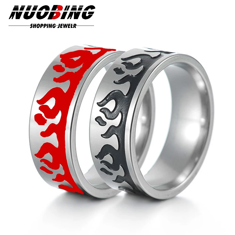 

2023 New Punk Vintage Red Flame Pattern Men's Stainless Steel Ring Men's And Women's Wedding Ring Party Jewelry Gift