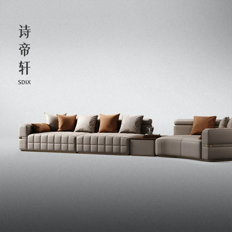 Light luxury high-end brand leather sofa shaped villa high-end atmosphere leather living room royal sofa