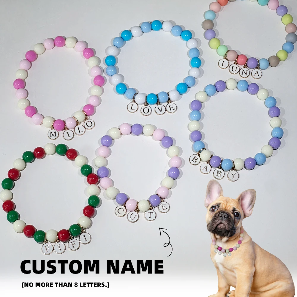 Collier de chien de compagnie perlé personnalisé-collier de nom personnalisé pour chiens et chats garçons et filles fête d'anniversaire accessoires de vacances cadeau