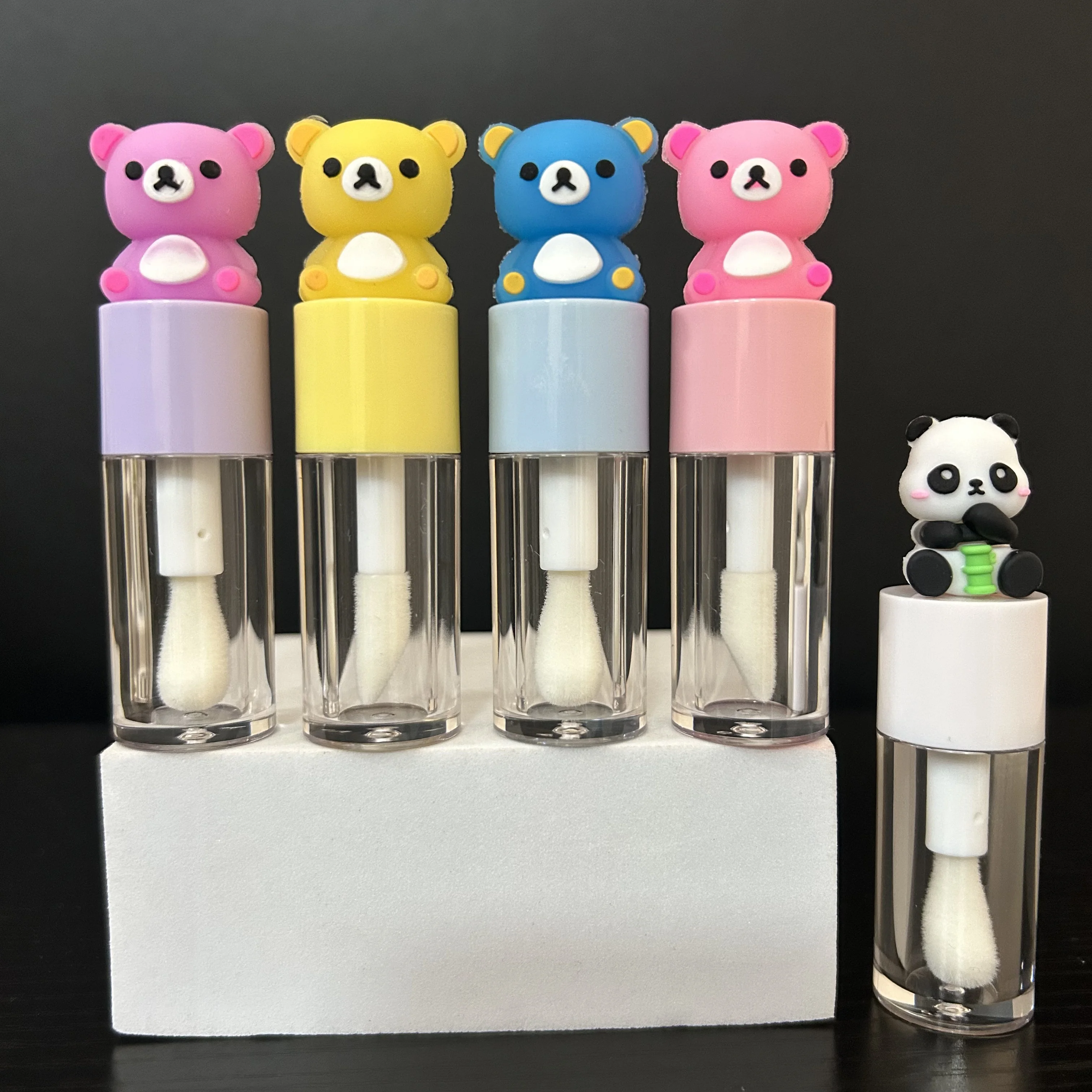 50Pcs 4ml Kawaii Animal Lipgloss Container Bear Panda Bamboo Novelty Large Wand Bulk Custom Private Label Kids Gift Makeup