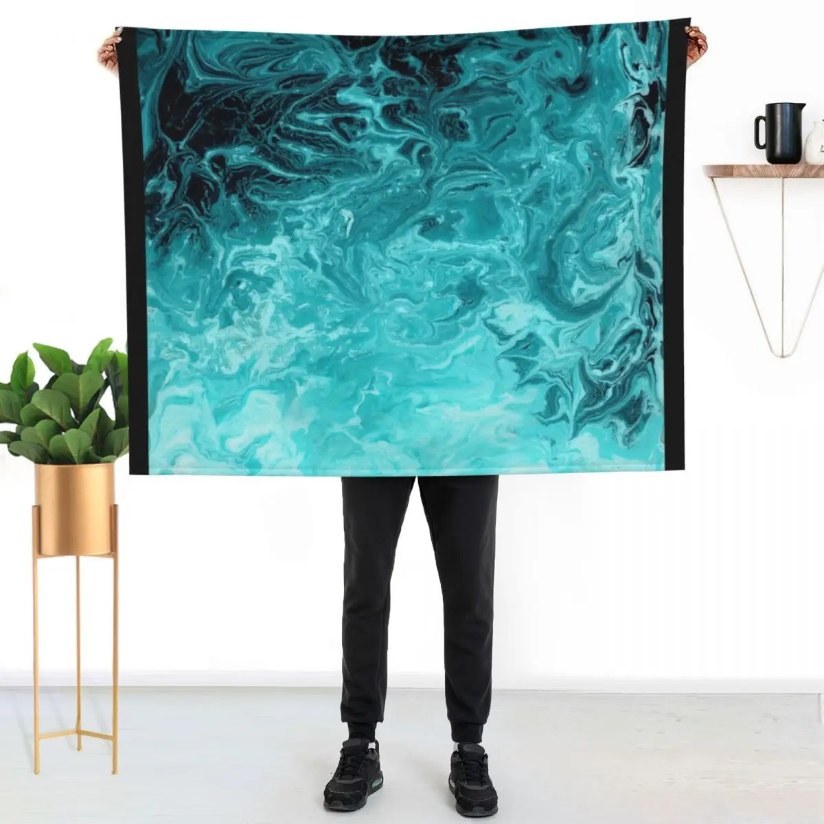 

Wave Turquoise Throw Blanket Men's Soft Warm Throw Blanket for Couch