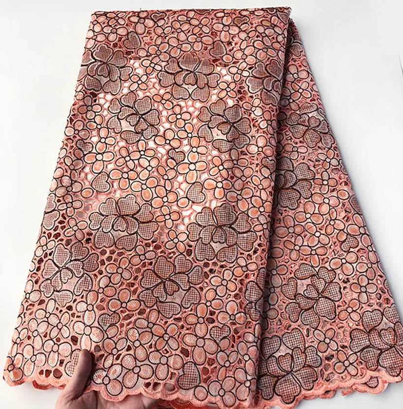 African Handcut Organza Fabric with Large Sequins, Shine Peach, High Quality, 5 Yards