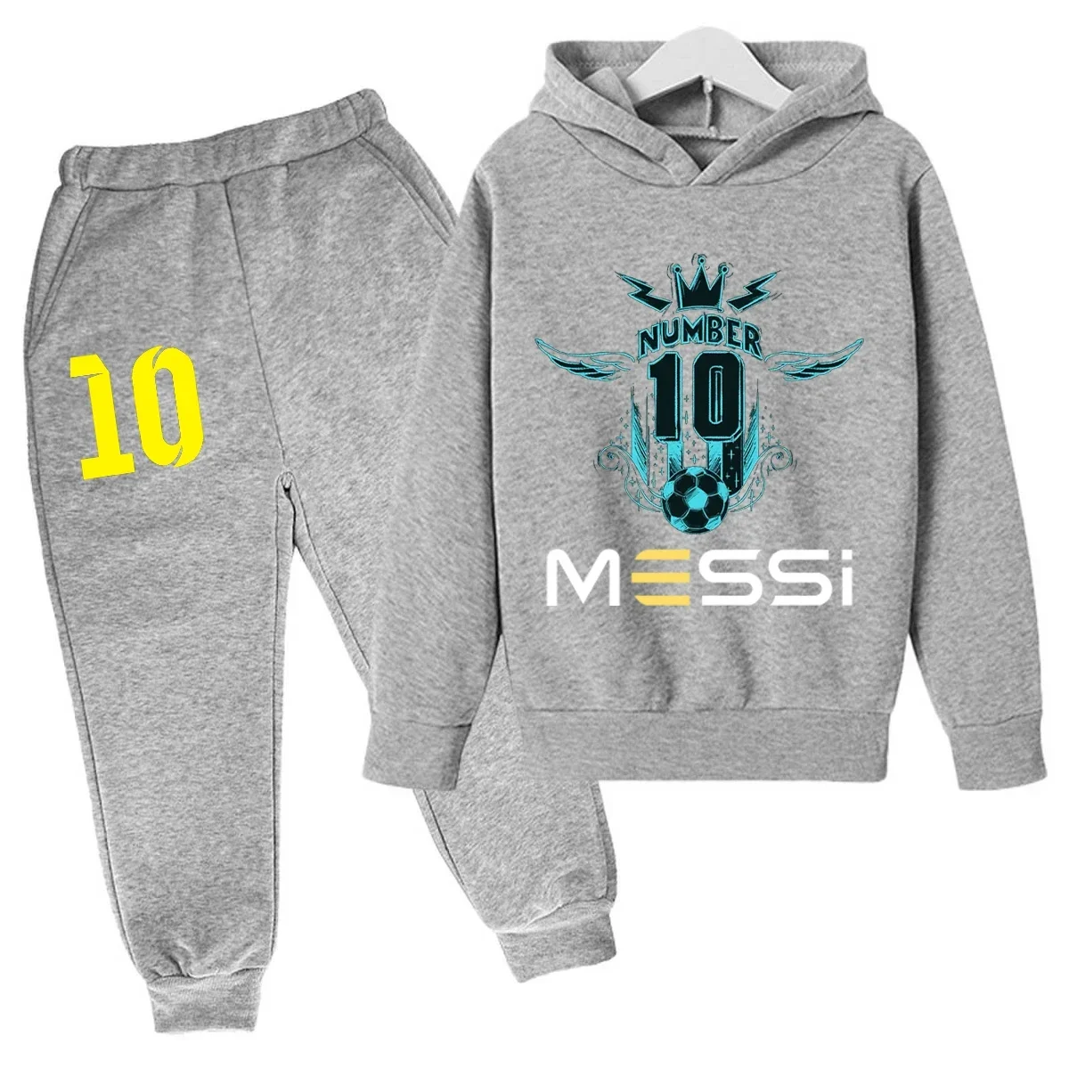 Football Children's Messi 10 Hoodie+Pants Two Piece Set Spring Autumn Argentine Sportsuit Outdoor Football Training Clothing