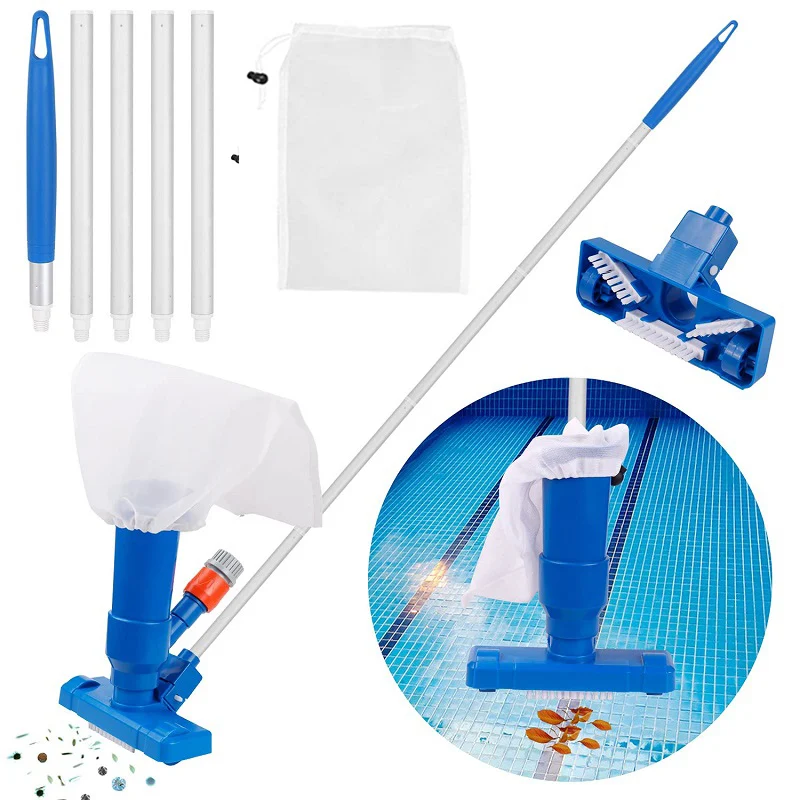 Portable Pond Vacuum Jet Underwater Cleaner with Brush Bag Blue Crescent Shaped Professional Cleaning Tool for Swimming Pools