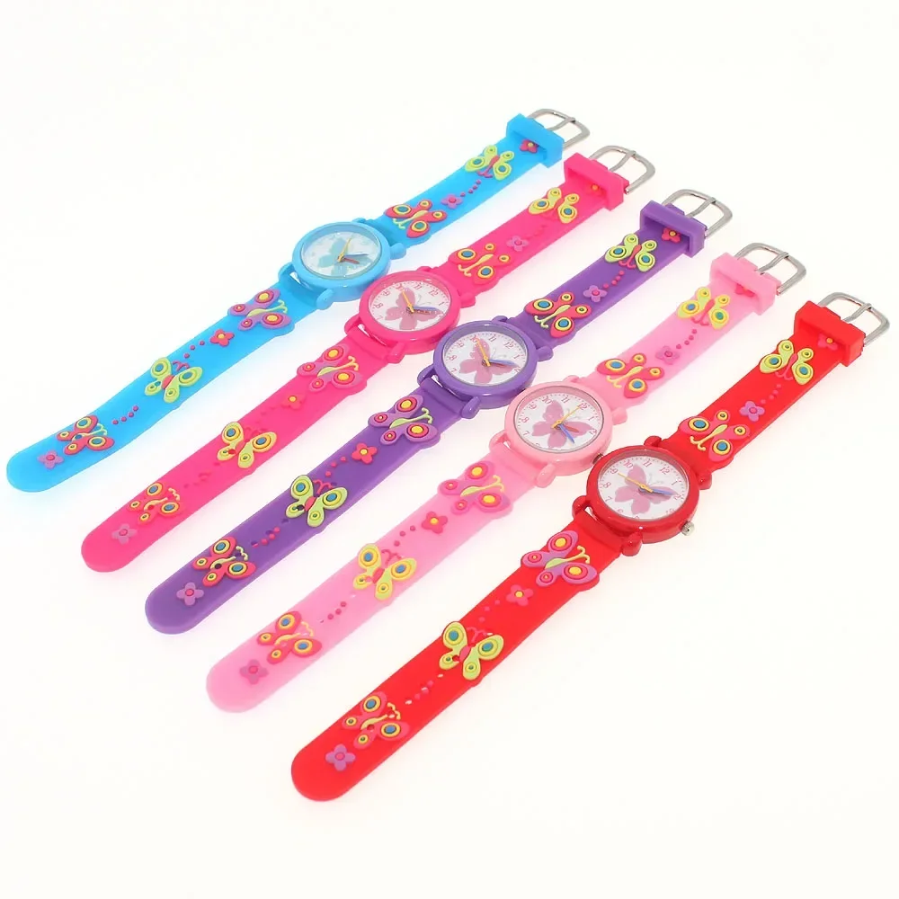 5Pcs Kids Quartz Watch with Silicone Strap 3D Colorful Butterfly Design Sweet Movement Children Wristwatch Gift for Boys & Girls