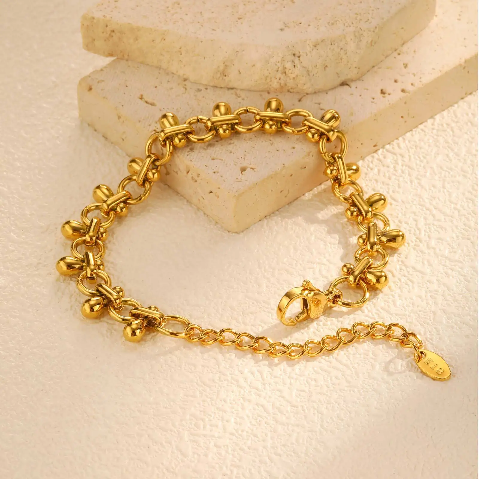 316L Stainless Steel Chunky Chain Bracelet for Women Gold Plated